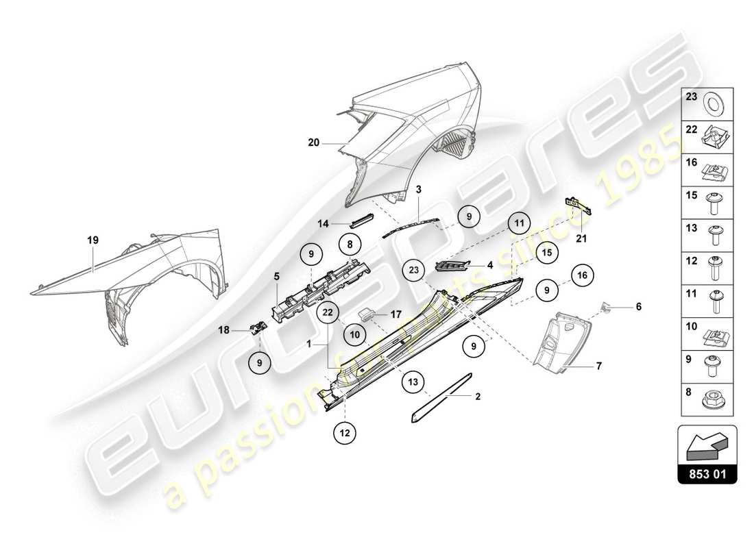 lamborghini lp610-4 coupe (2017) lato esterno inferiore per passaruota schema parte