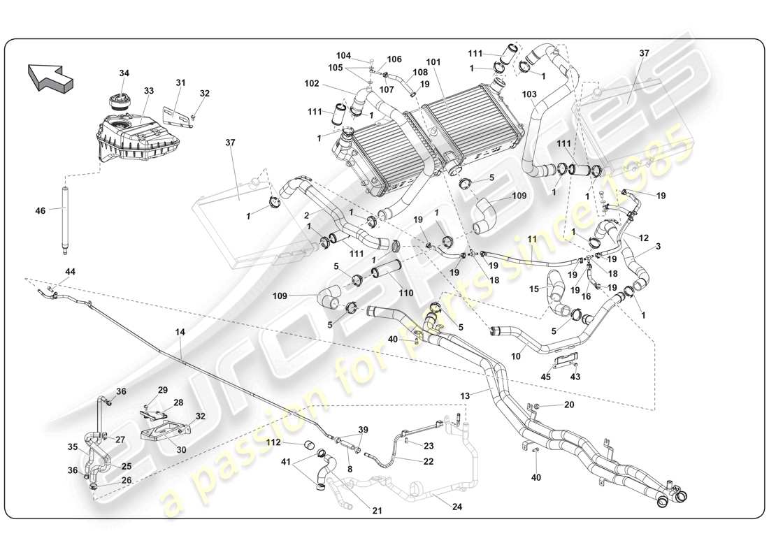 lamborghini super trofeo (2009-2014) diagramma delle parti del raffreddamento ad acqua