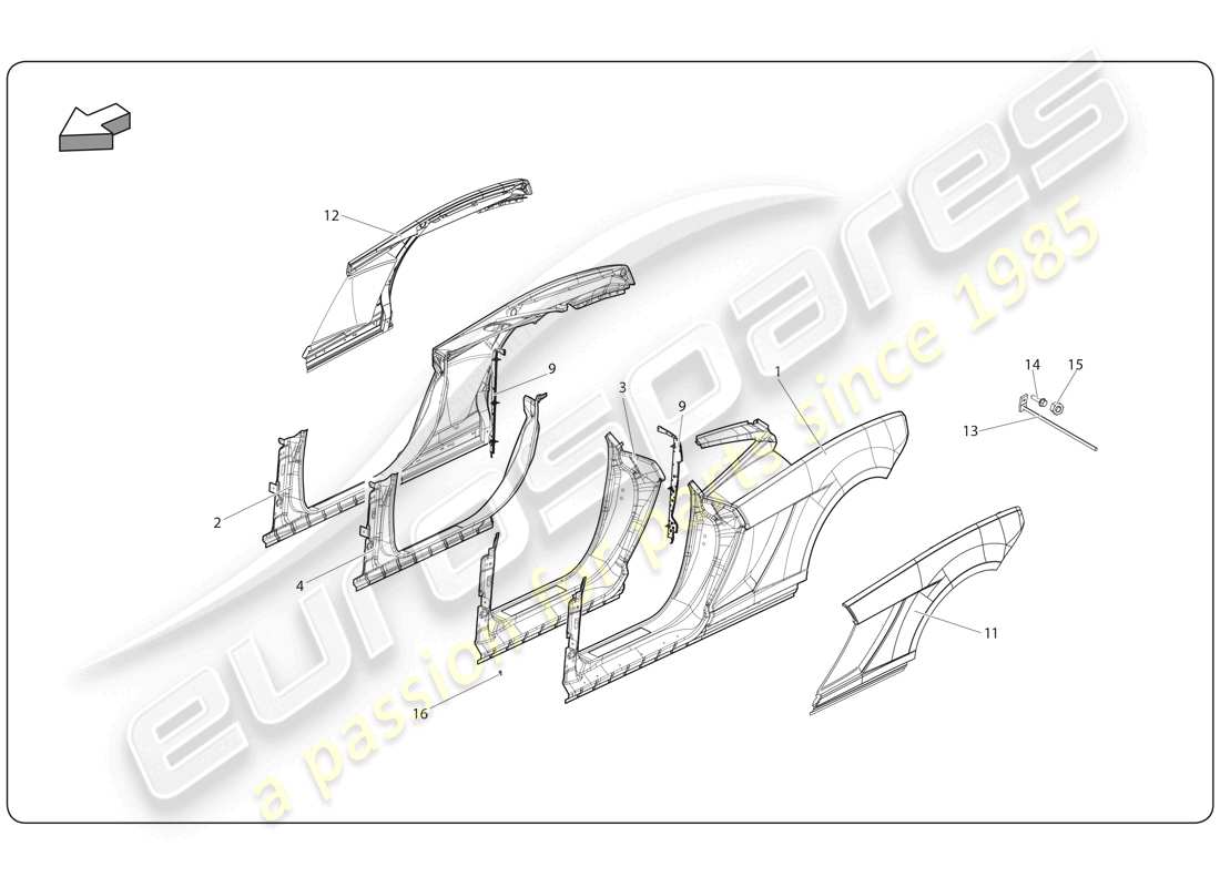 lamborghini super trofeo (2009-2014) elemento telaio schema delle parti