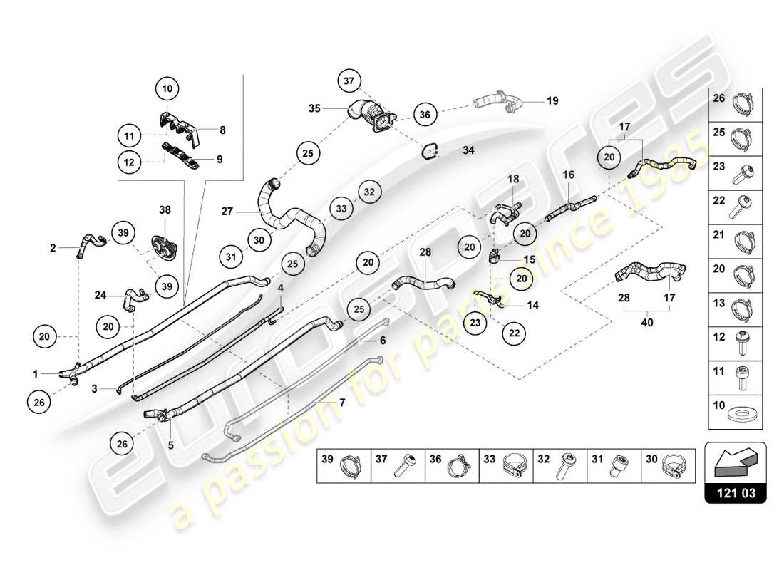 lamborghini 2015 (lp610-4 coupe) tubi e tubi del liquido di raffreddamento diagramma delle parti