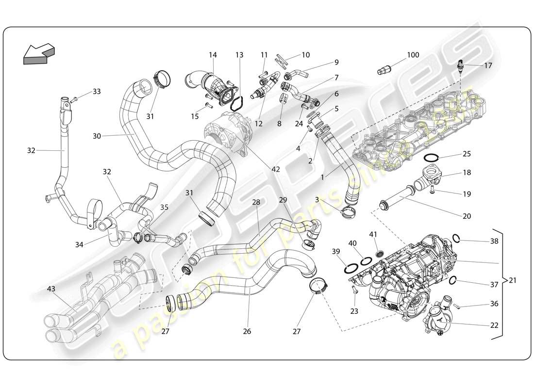 lamborghini super trofeo (2009-2014) diagramma delle parti del raffreddamento ad acqua