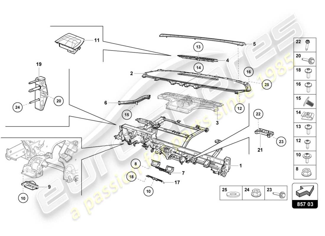 lamborghini lp610-4 coupe (2017) pannello di controllo diagramma delle parti