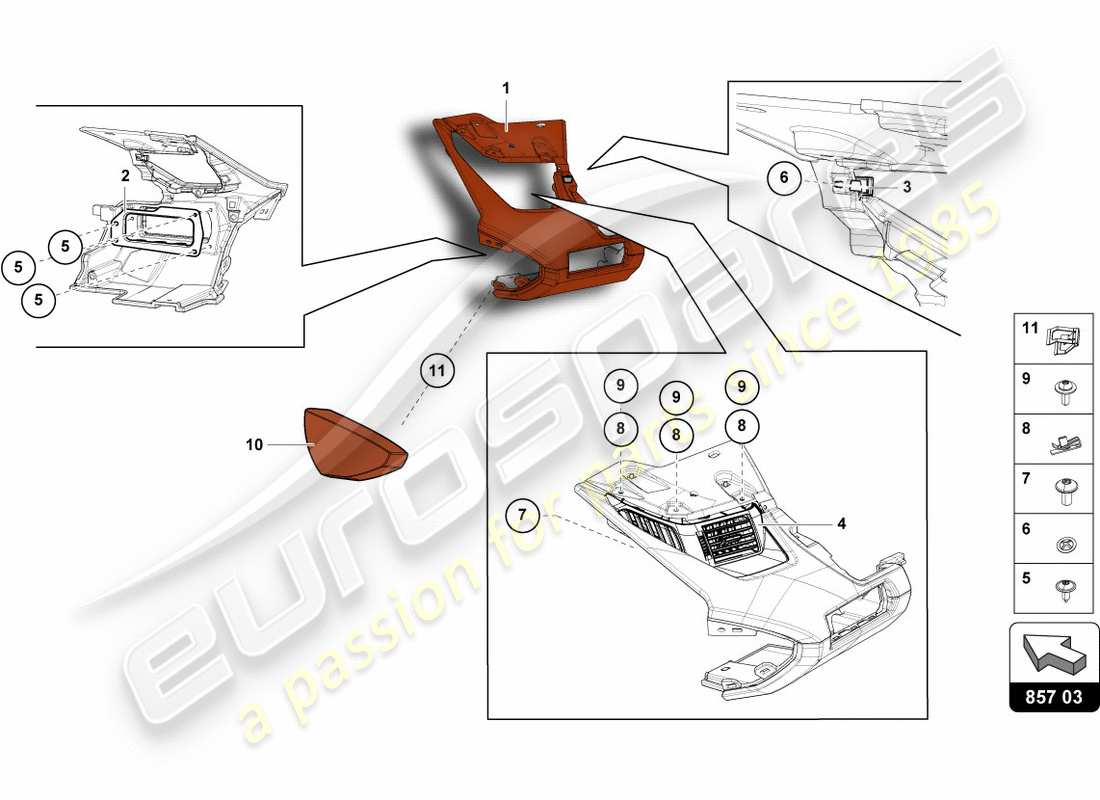 lamborghini lp700-4 coupe (2012) pannello degli strumenti diagramma delle parti