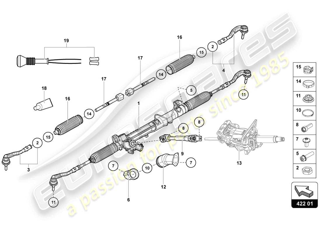 lamborghini 2014 (lp720-4 coupe 50) diagramma delle parti dell'asta dello sterzo