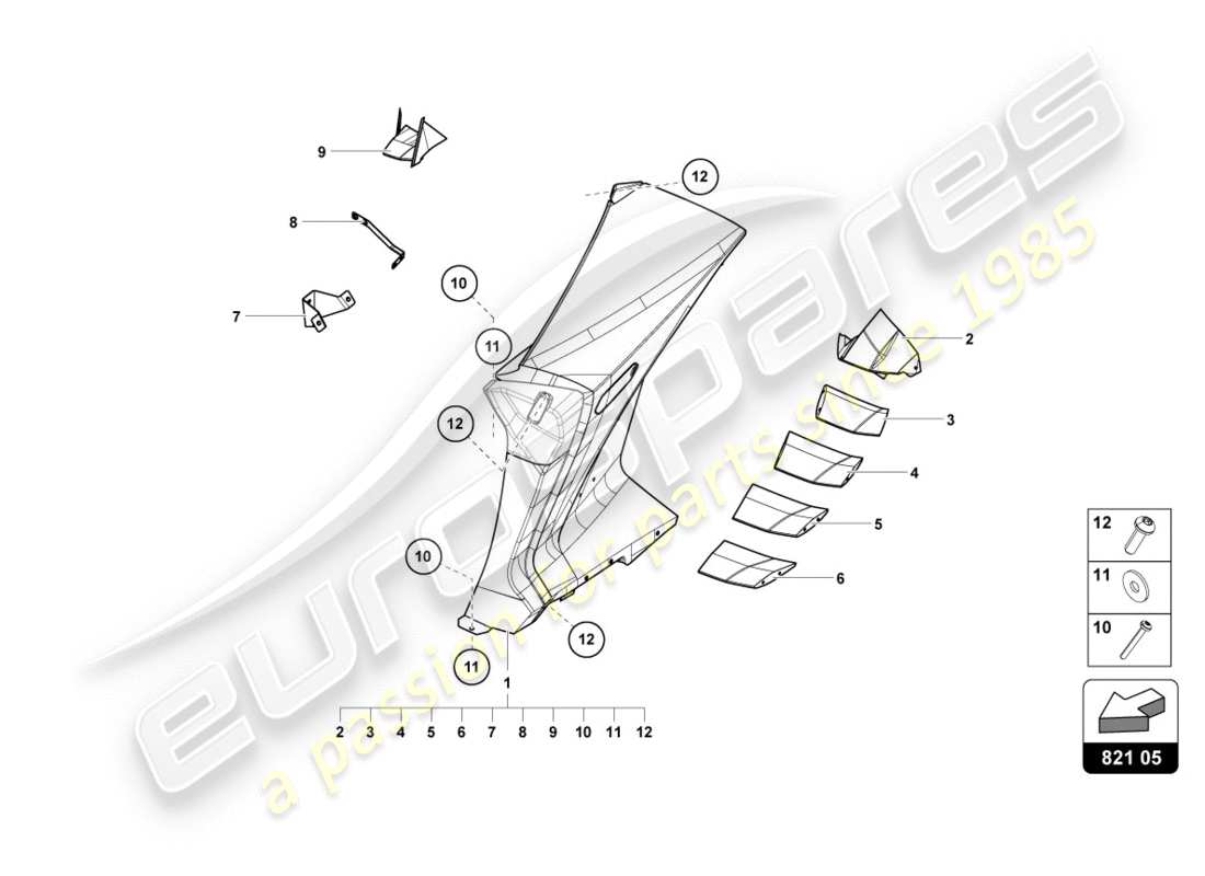 lamborghini centenario roadster (2017) rivestimento del pannello laterale posteriore schema delle parti