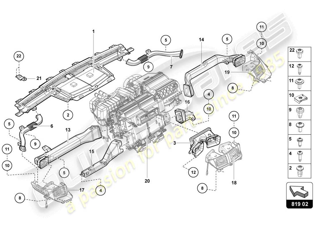 lamborghini 2014 (lp720-4 coupe 50) diagramma delle parti del canale guida dell'aria
