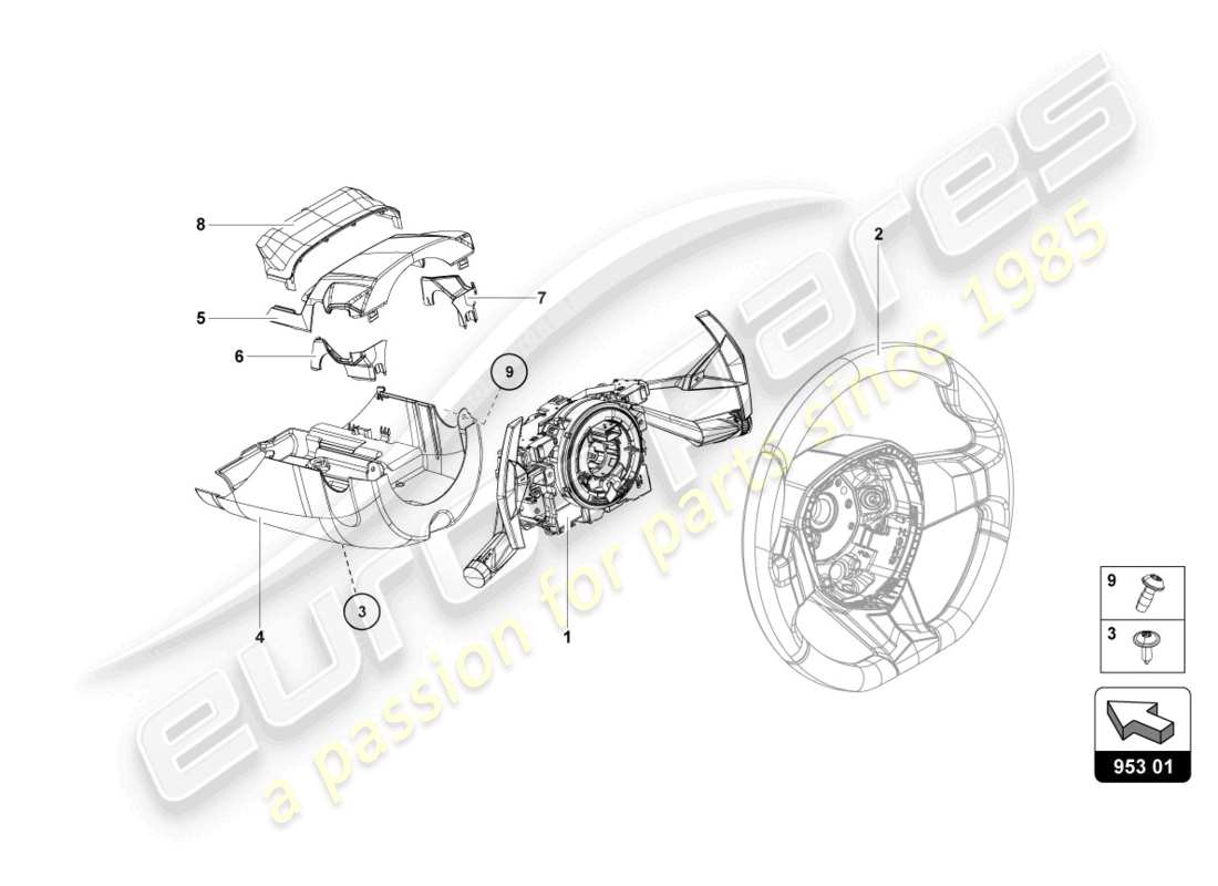 lamborghini lp750-4 sv roadster (2016) sterzo a pignone e cremagliera diagramma delle parti