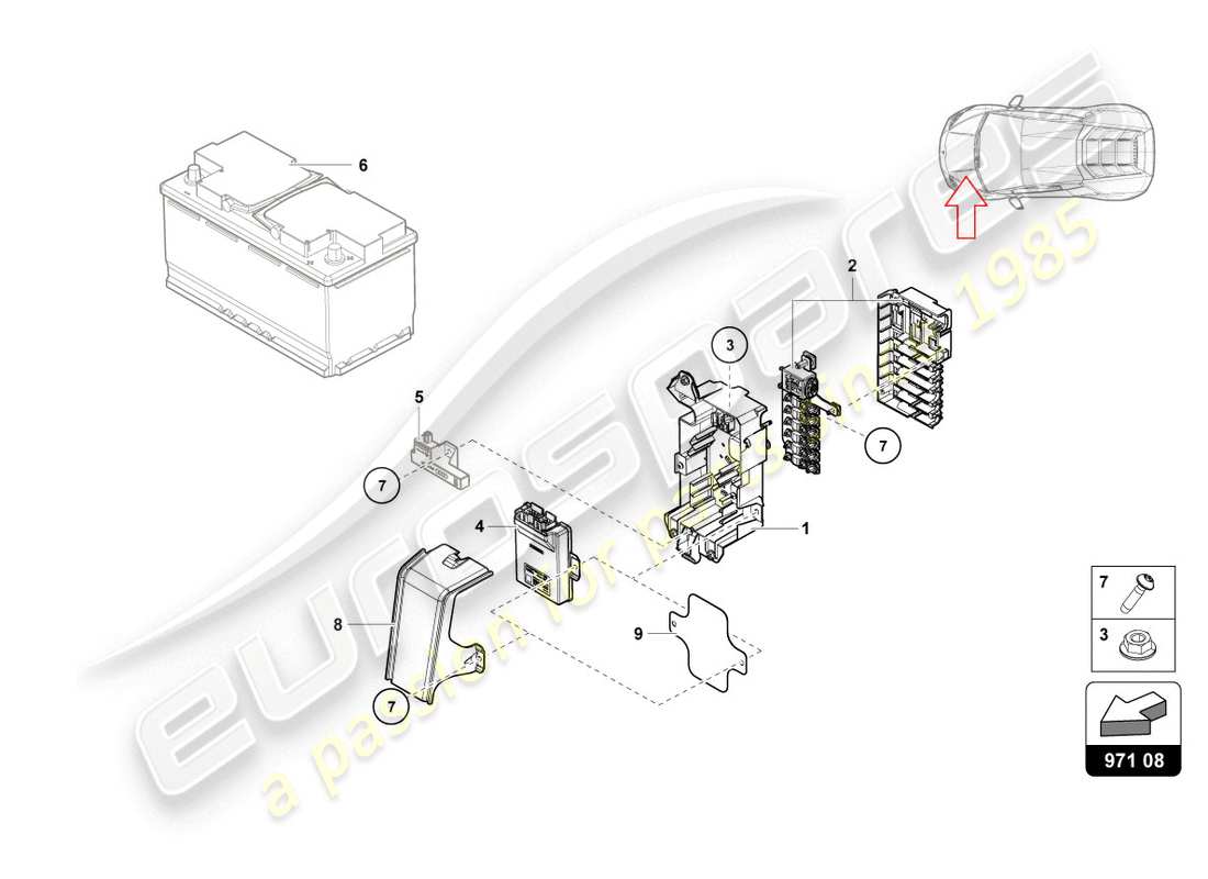 lamborghini evo spyder 2wd (2020) schema delle parti della scatola dei fusibili