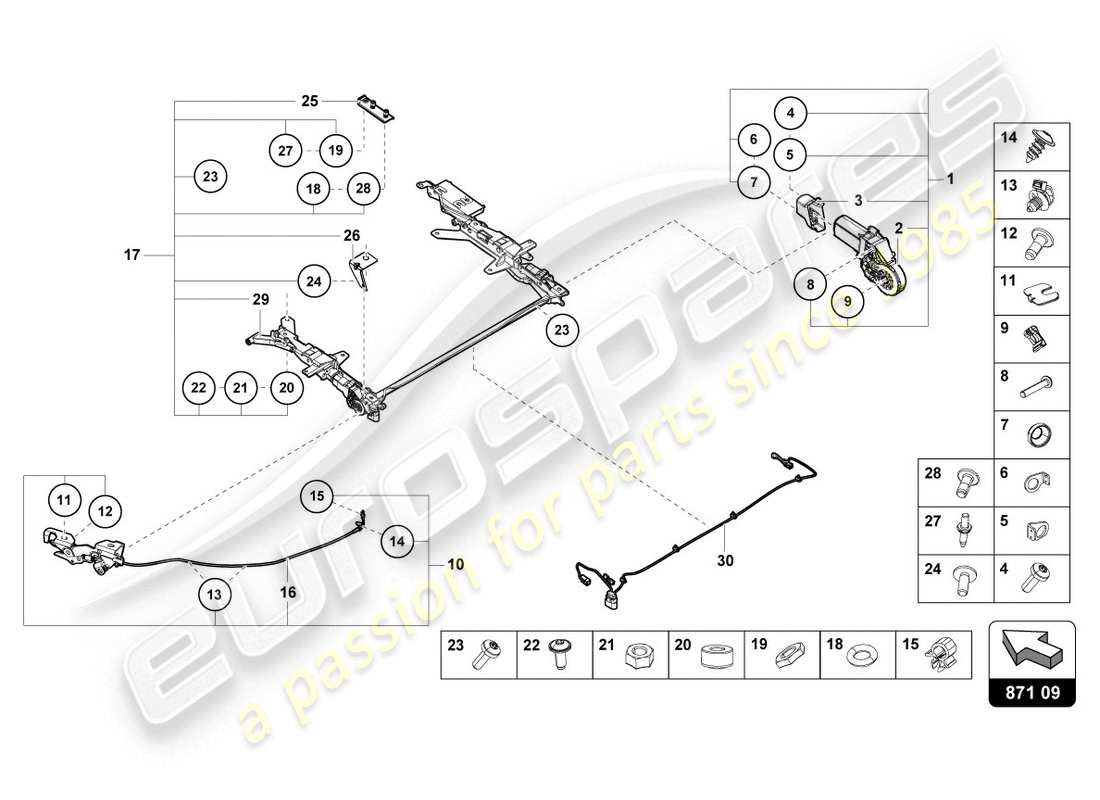 lamborghini 2020 (evo spyder) schema delle parti motore per tetto scorrevole