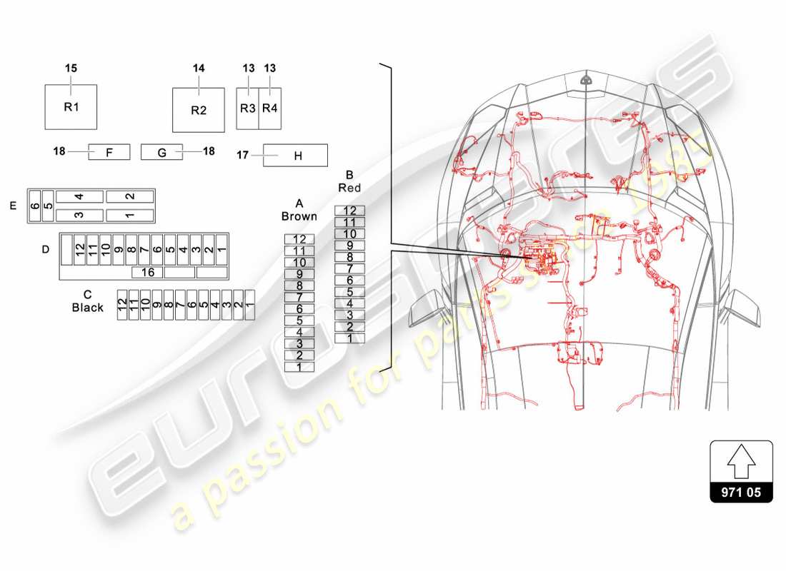 lamborghini lp700-4 coupe (2012) schema delle parti dell'impianto elettrico