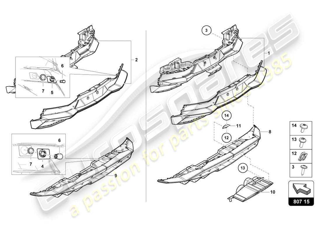 lamborghini lp740-4 s coupe (2018) paraurti posteriore completo schema delle parti