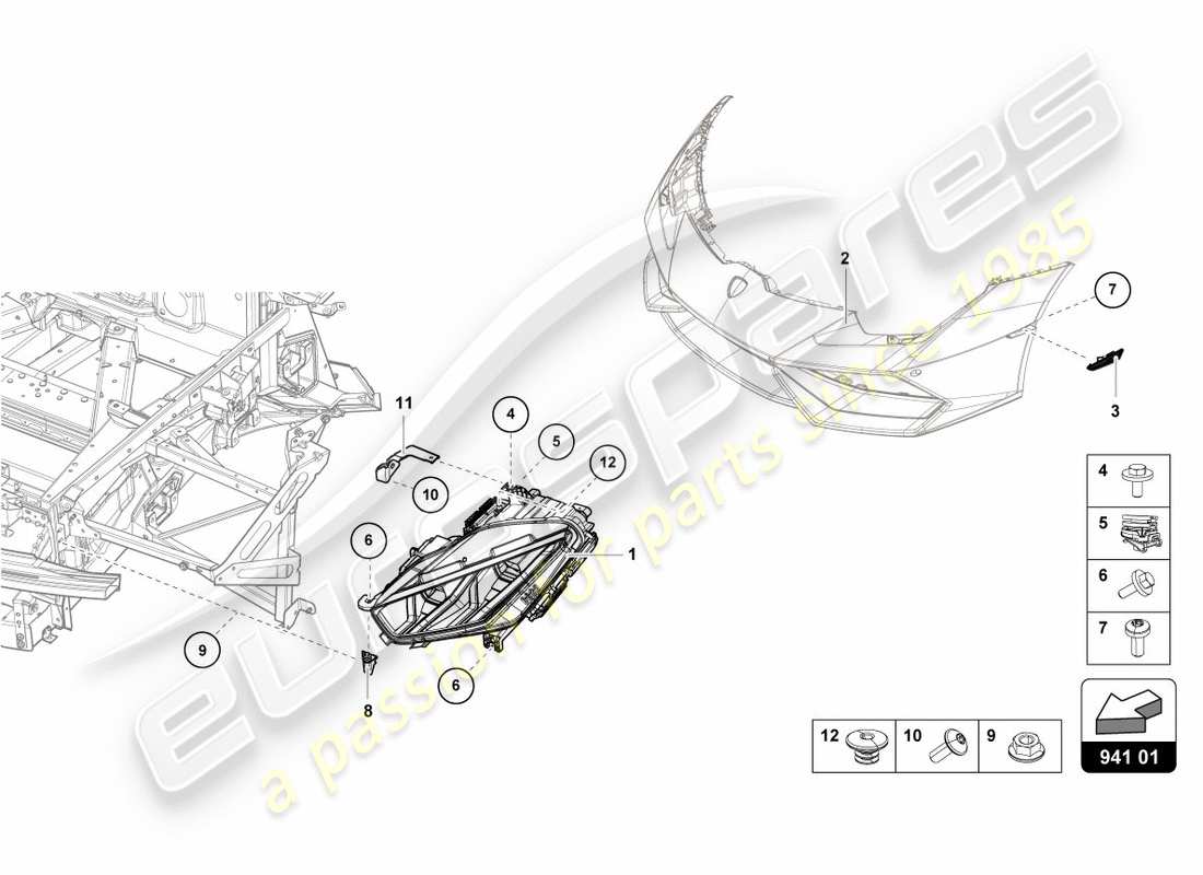 lamborghini lp580-2 spyder (2019) faro a led anteriore diagramma delle parti
