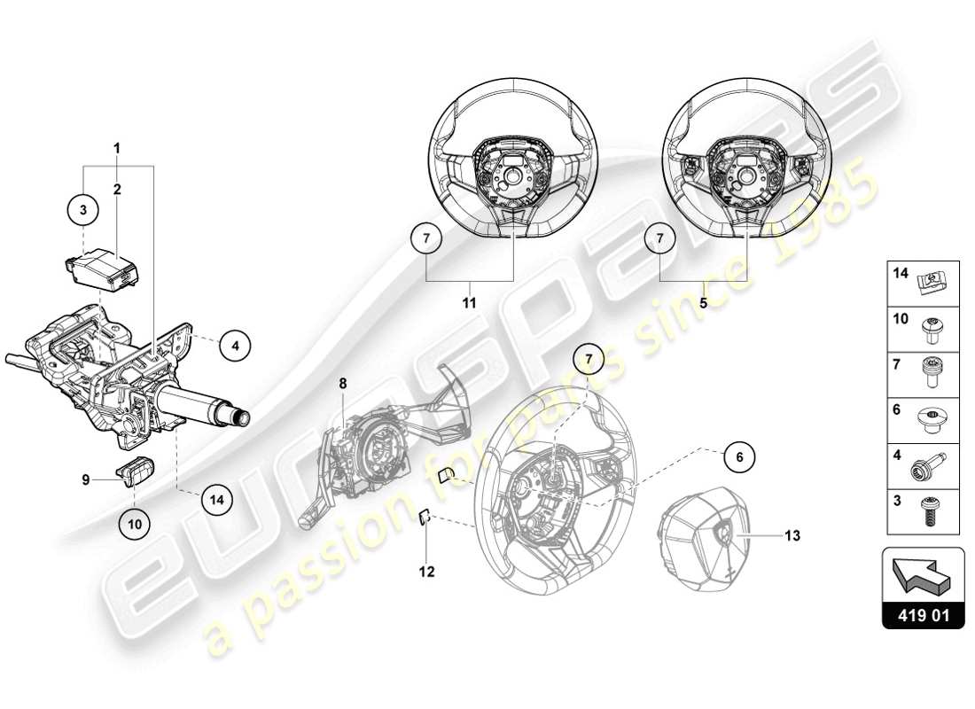 lamborghini lp720-4 coupe 50 (2014) schema delle parti del sistema di sterzo