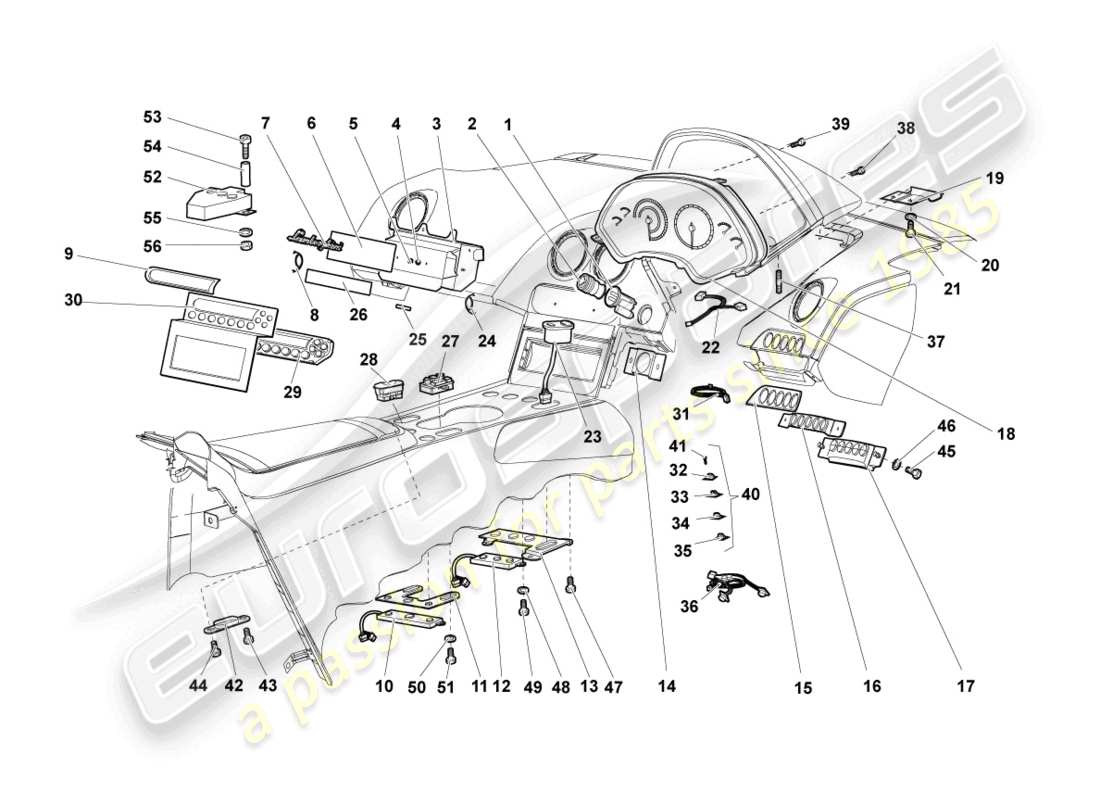 lamborghini murcielago coupe (2005) set di cablaggio centrale schema delle parti