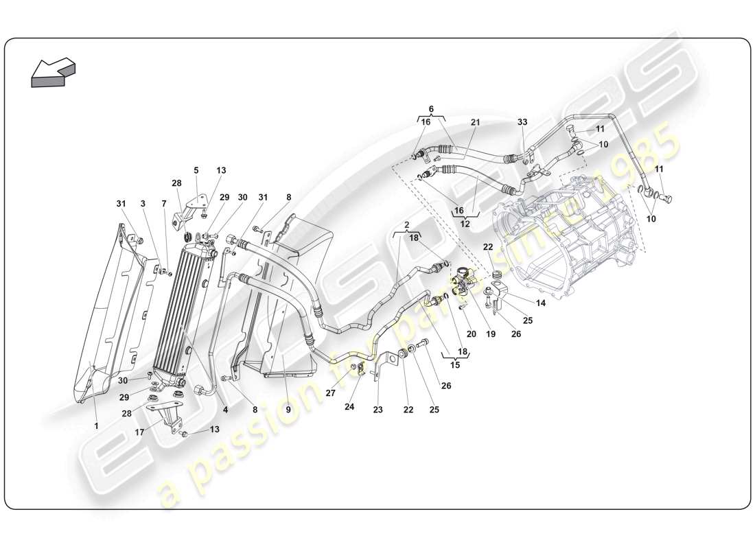 lamborghini super trofeo (2009-2014) schema delle parti del raffreddatore dell'olio