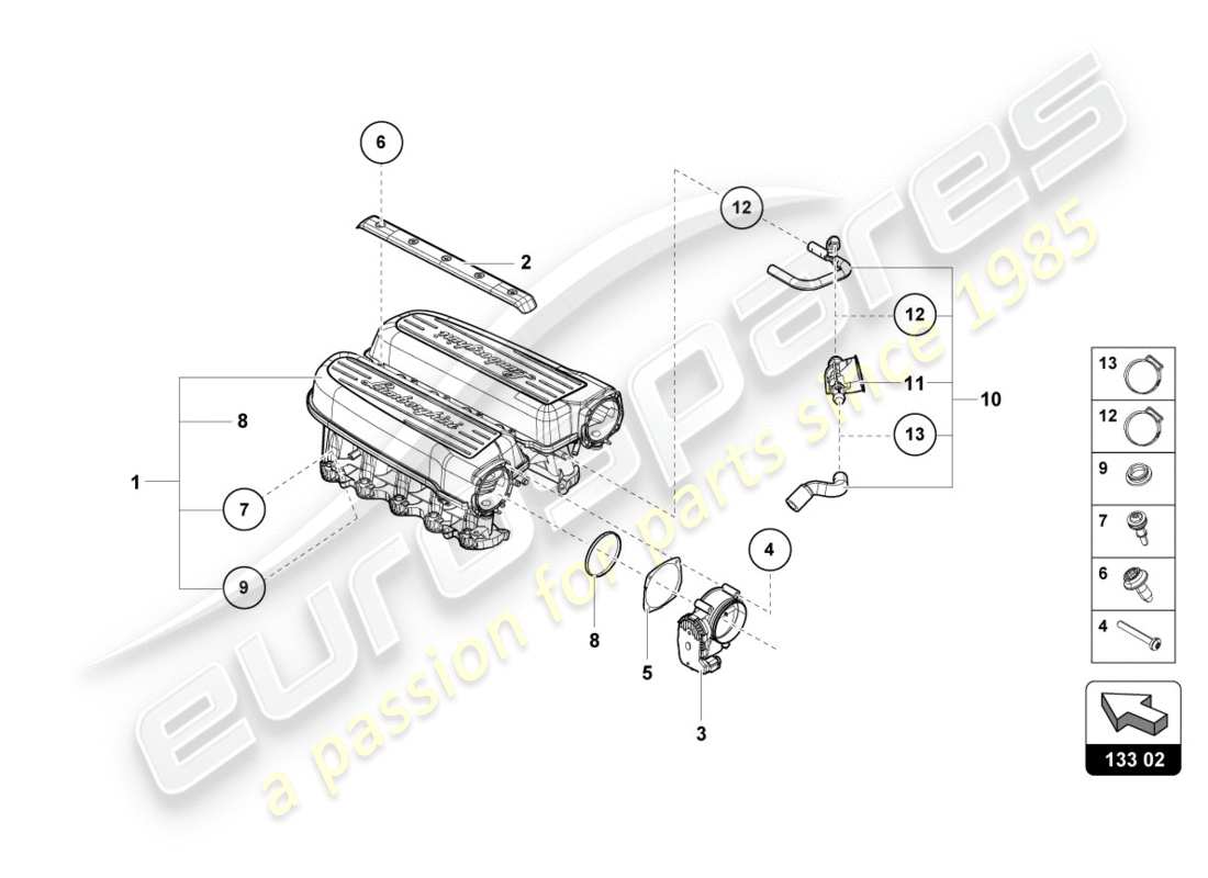 lamborghini 2016 (lp610-4 avio) collettore di aspirazione schema delle parti