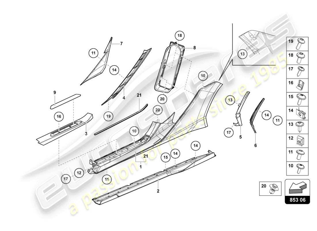 lamborghini sian (2021) lato esterno inferiore per passaruota schema parte