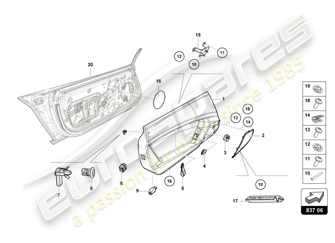 lamborghini lp770-4 svj coupe (2020) schema delle parti del pannello della porta