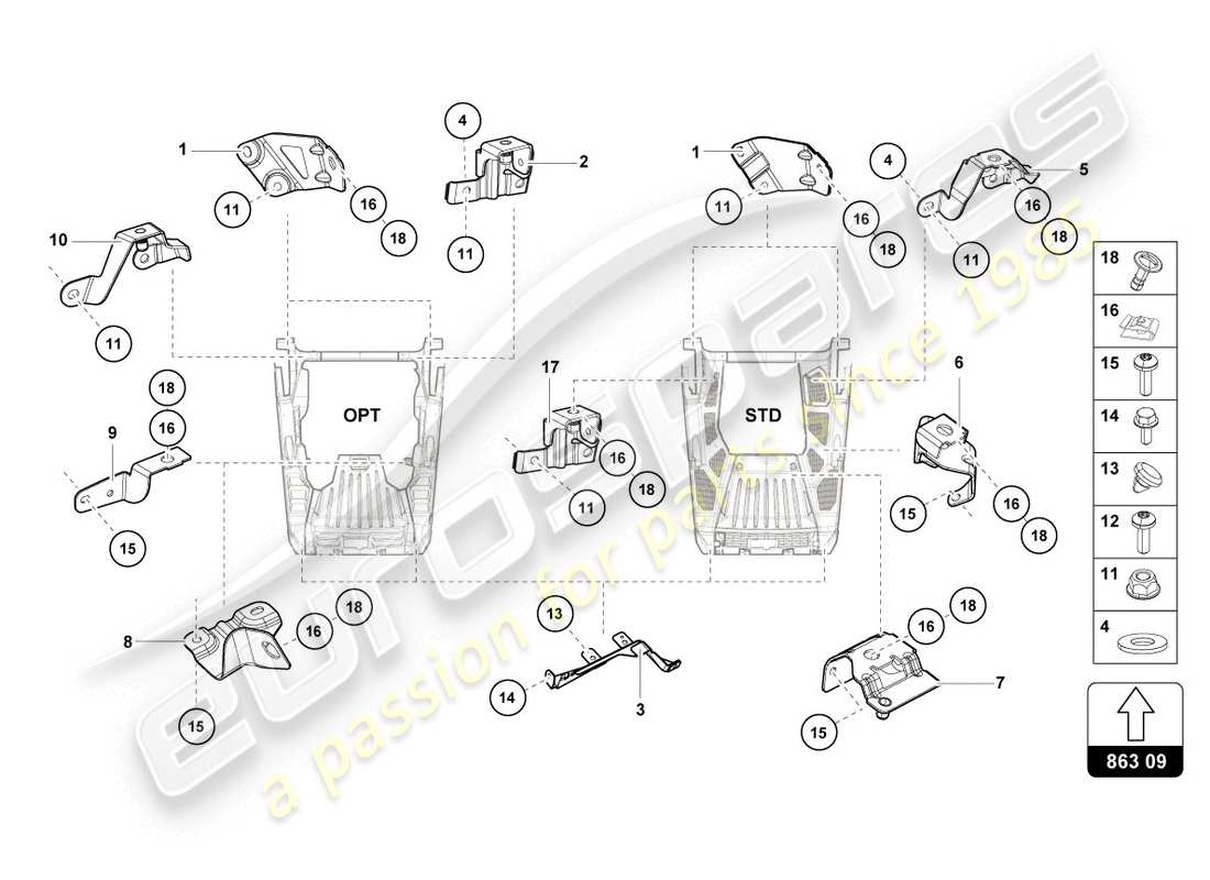 lamborghini 2016 (lp580-2 coupe) parti di fissaggio del motore schema delle parti