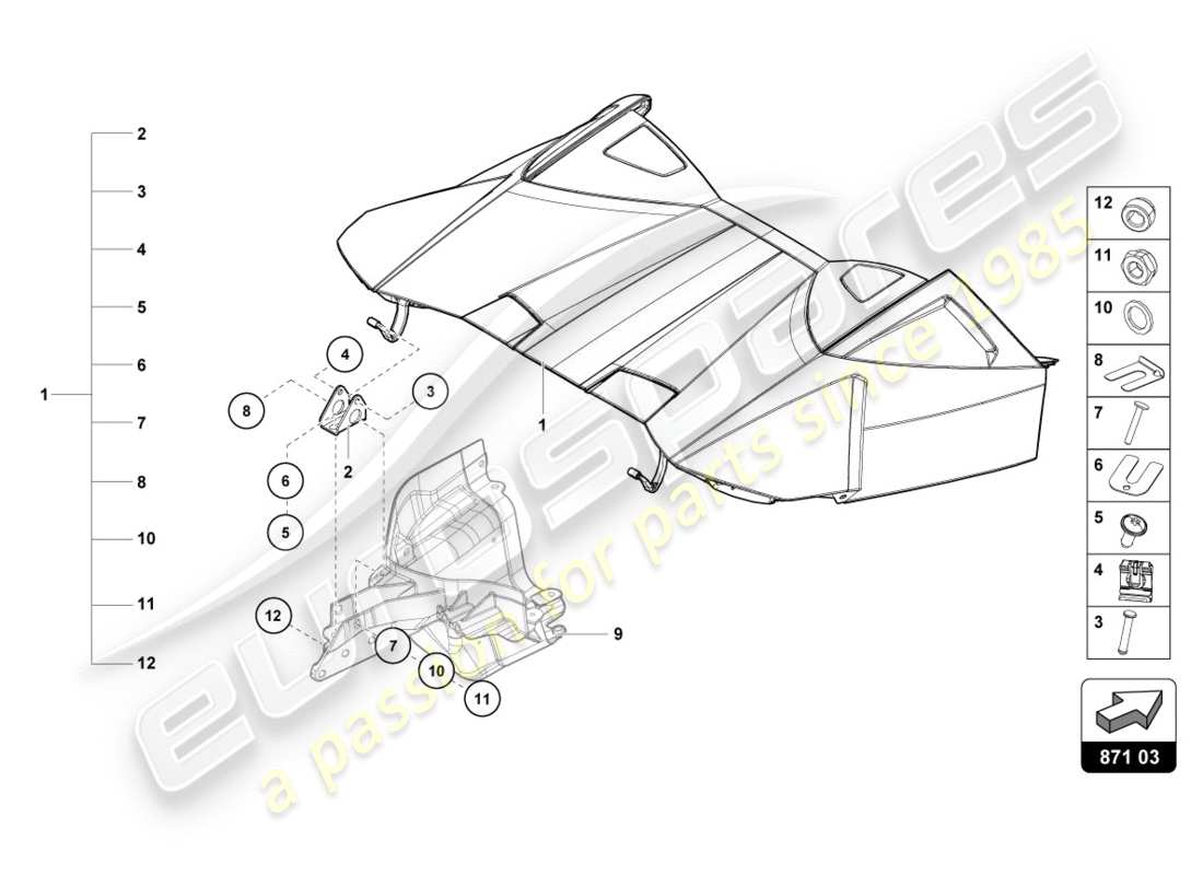 lamborghini lp610-4 spyder (2016) coperchio del cassetto portaoggetti superiore cabrio schema delle parti