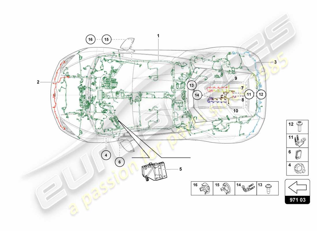 lamborghini performante spyder (2020) centro cablaggi diagramma delle parti