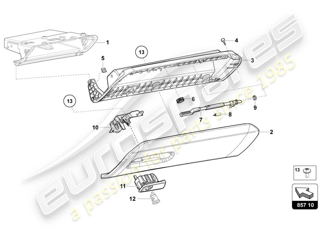 lamborghini centenario roadster (2017) vano portaoggetti diagramma delle parti