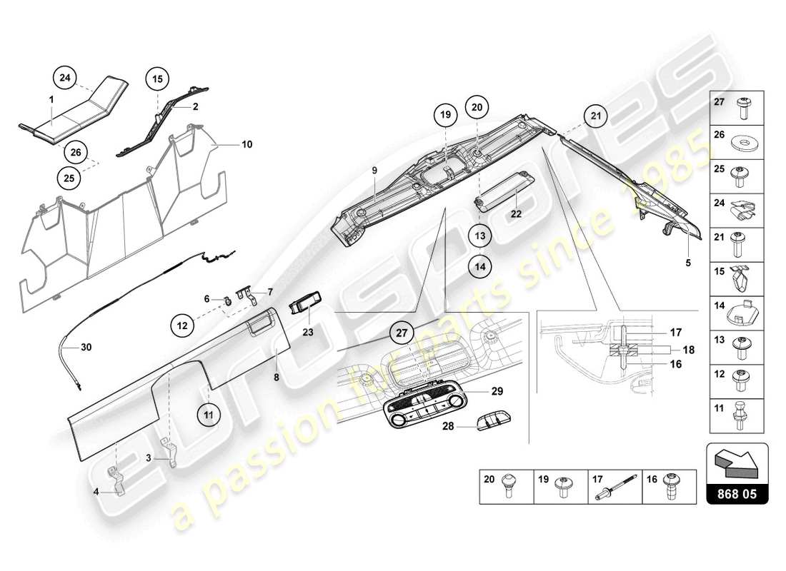 lamborghini 2019 (lp770-4 svj roadster) decorazione interna schema delle parti