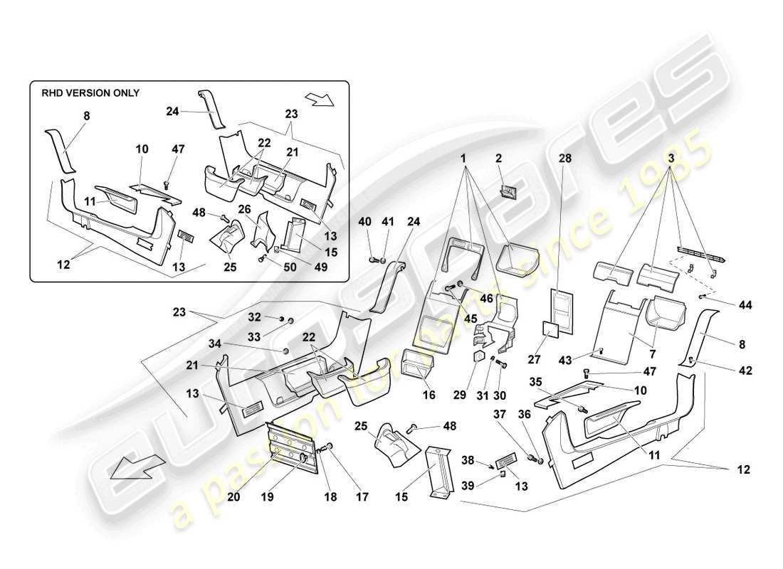 lamborghini murcielago coupe (2006) diagramma delle parti del rivestimento del pilastro