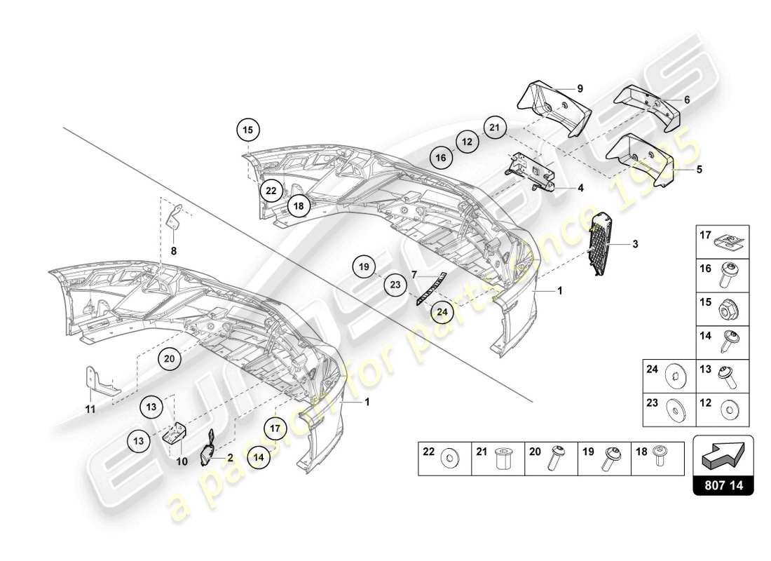 lamborghini lp740-4 s coupe (2017) paraurti anteriore completo schema delle parti