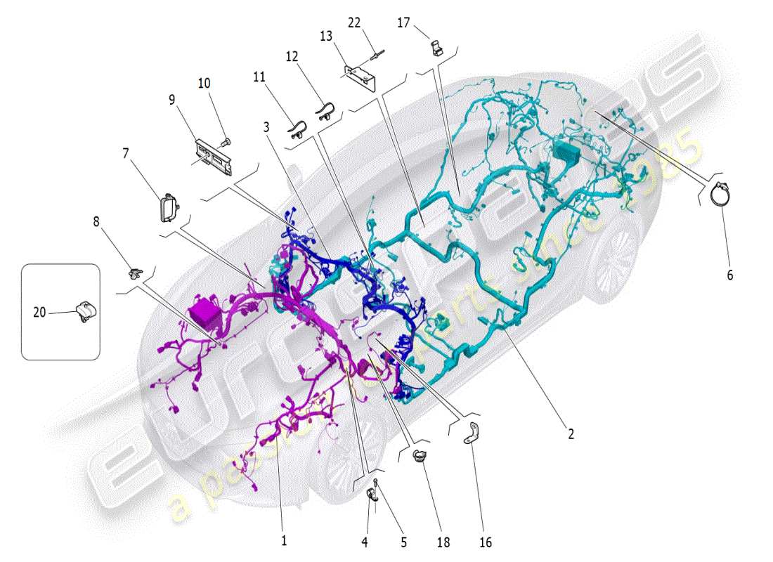 maserati ghibli (2021) schema delle parti del cablaggio principale
