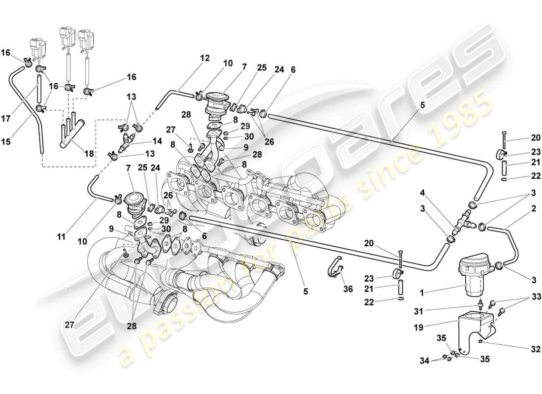 lamborghini murcielago roadster (2006) schema delle parti della pompa aria secondaria