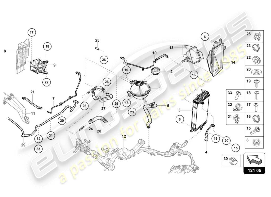 lamborghini lp610-4 coupe (2015) raffreddatore per liquido di raffreddamento diagramma delle parti
