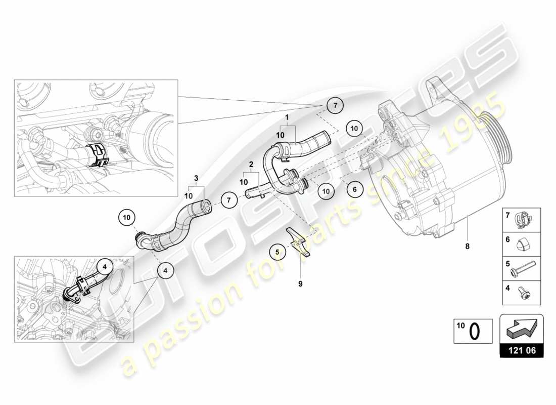 lamborghini lp580-2 coupe (2017) tubi e tubi del liquido di raffreddamento diagramma delle parti