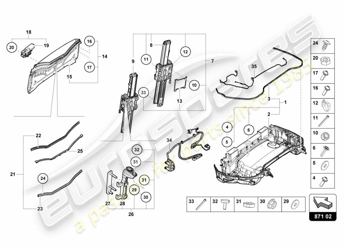 lamborghini 2017 (lp580-2 spyder) vassoio bauletto capote sorbetto schema delle parti