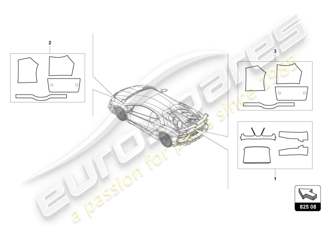 lamborghini lp740-4 s roadster (2018) schema delle parti dello scudo calore