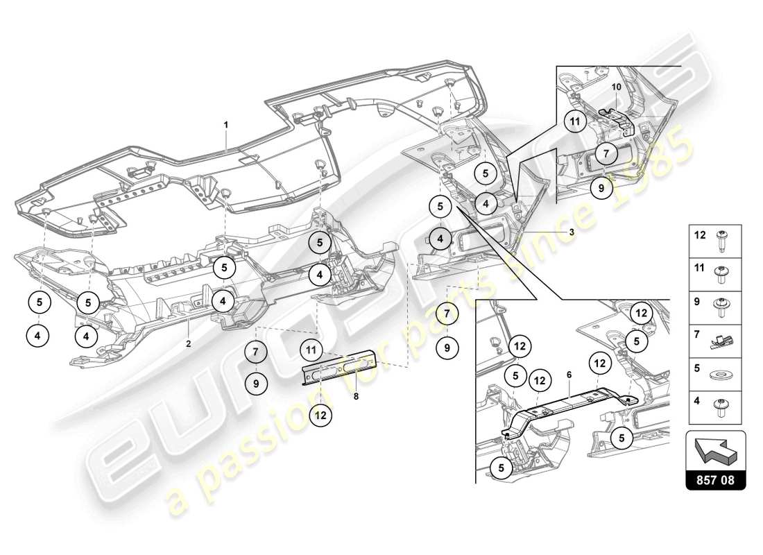 lamborghini lp740-4 s coupe (2017) schema delle parti del quadro strumenti