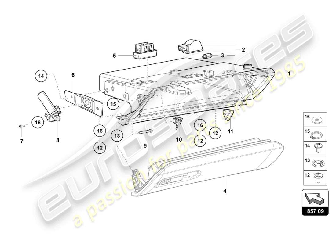 lamborghini lp740-4 s coupe (2017) vano portaoggetti diagramma delle parti