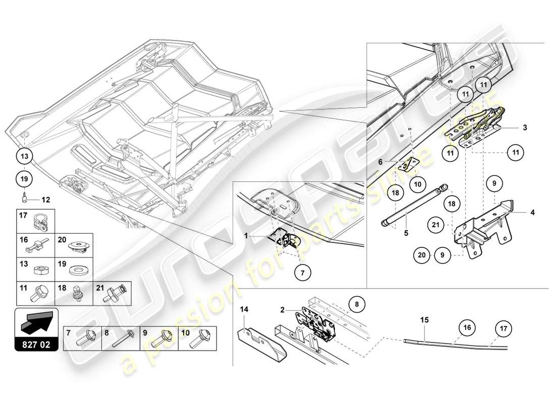 lamborghini 2019 (lp740-4 s coupe) copertura motore con isp. copertina diagramma delle parti