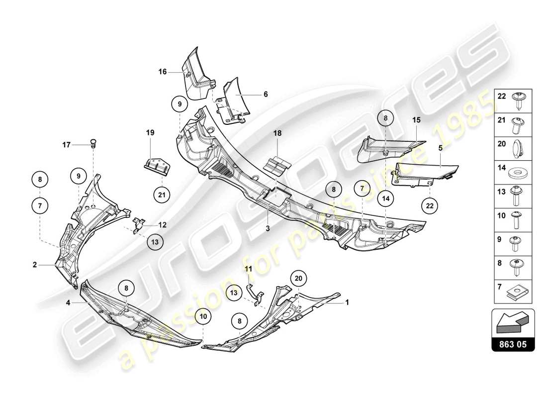 lamborghini lp740-4 s coupe (2018) completo bagagli rivestimento del pavimento schema delle parti