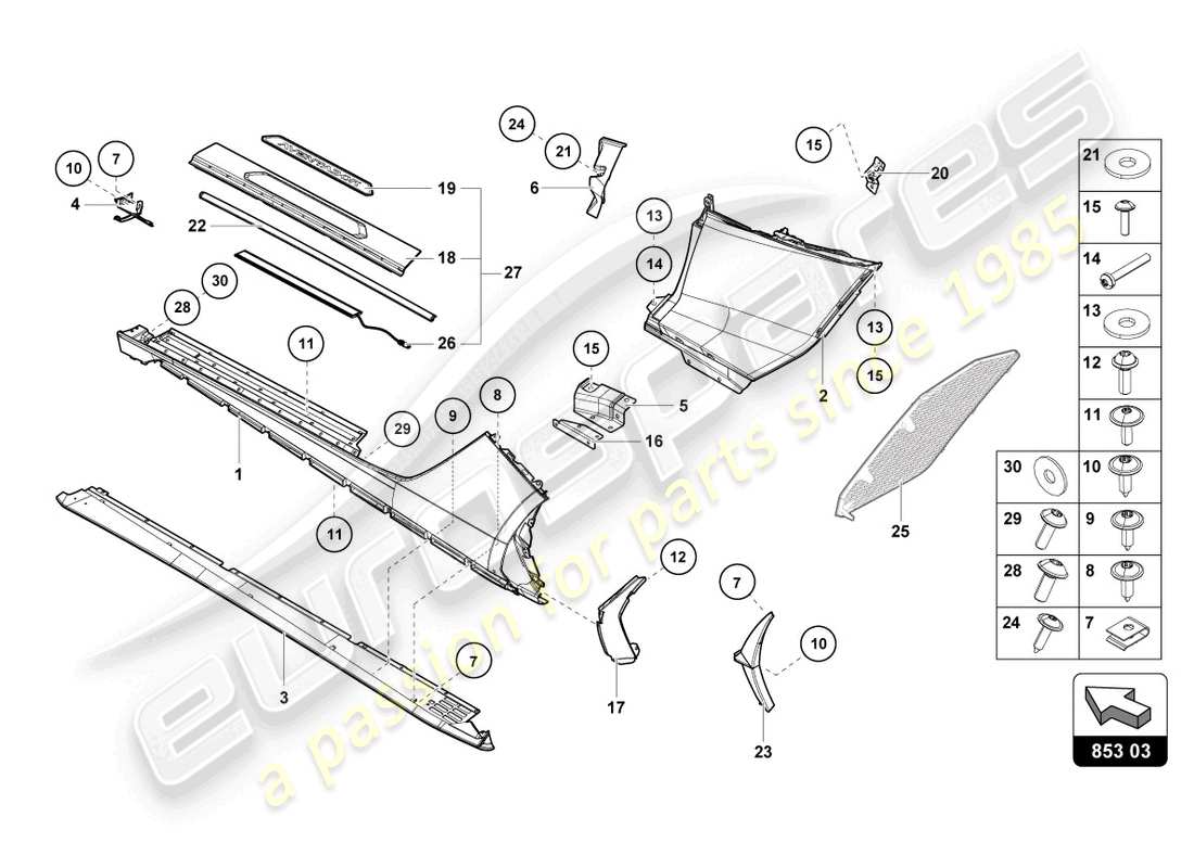 lamborghini lp740-4 s coupe (2021) lato esterno inferiore per passaruota schema parte