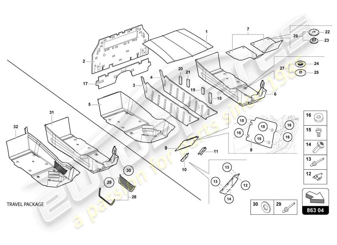 lamborghini lp740-4 s coupe (2018) decorazione interna schema delle parti