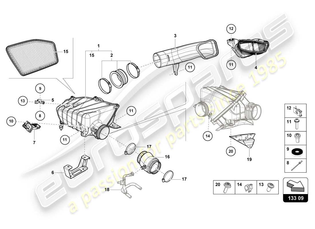 lamborghini 2020 (evo spyder) alloggiamento del filtro dell'aria diagramma delle parti