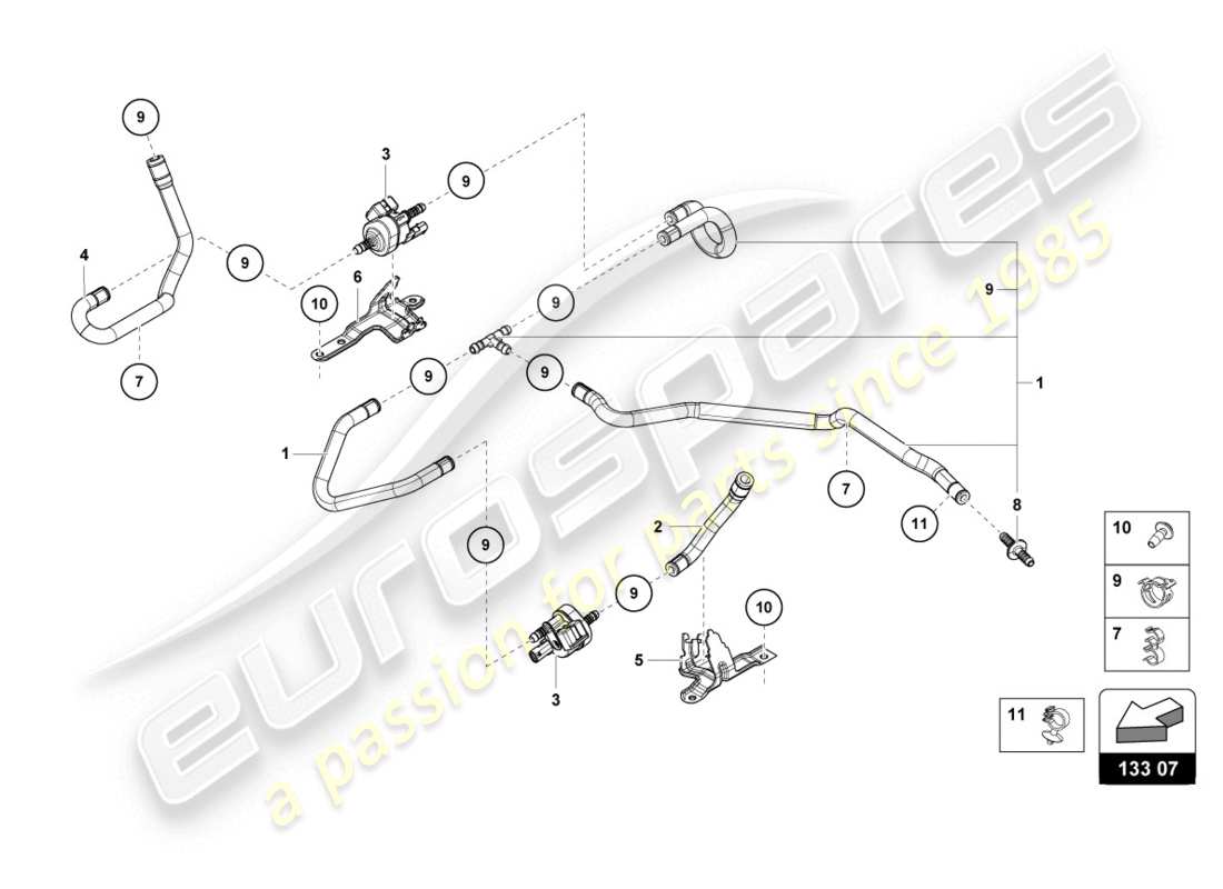 lamborghini evo spyder (2020) sistema di vuoto diagramma delle parti