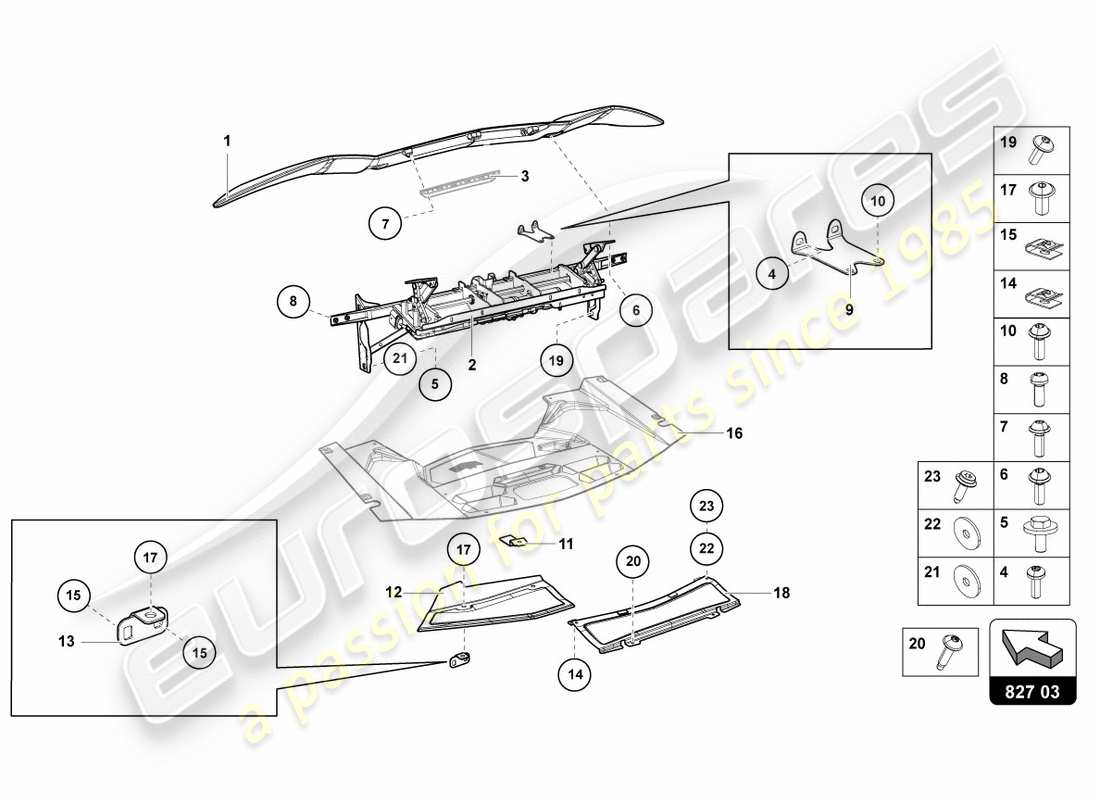 lamborghini lp700-4 coupe (2012) schema delle parti spoiler posteriore