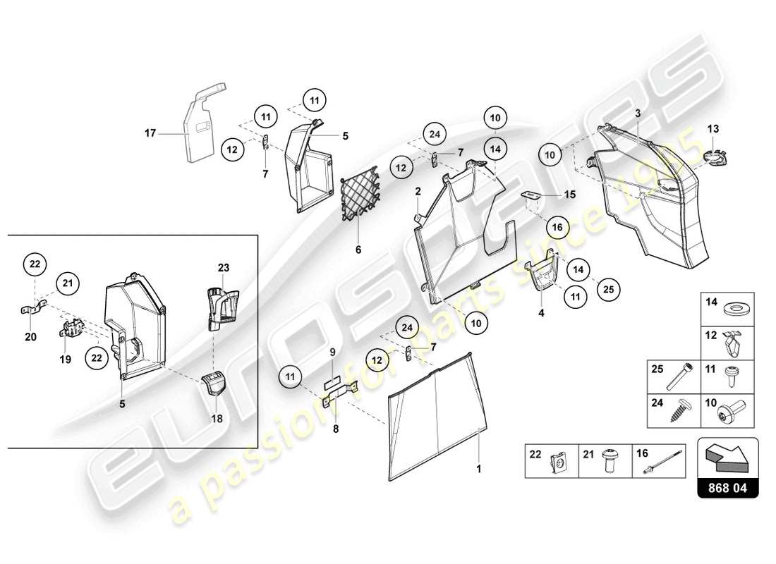 lamborghini lp770-4 svj roadster (2020) rivestimento del pannello posteriore diagramma delle parti