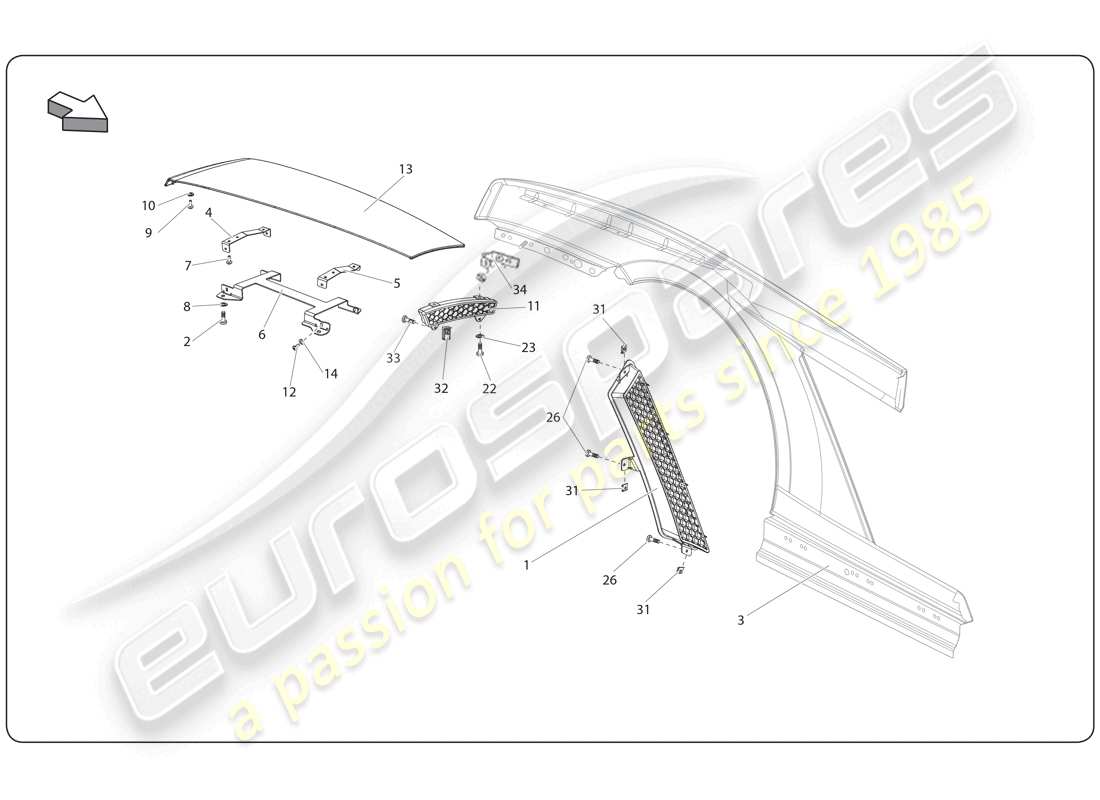 lamborghini super trofeo (2009-2014) diagramma delle parti del parafango posteriore