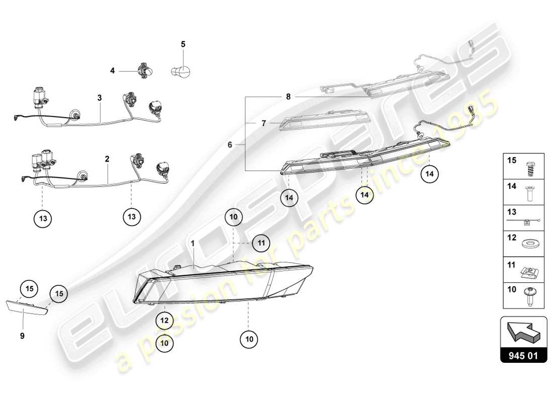 lamborghini lp720-4 coupe 50 (2014) diagramma delle parti del fanale posteriore