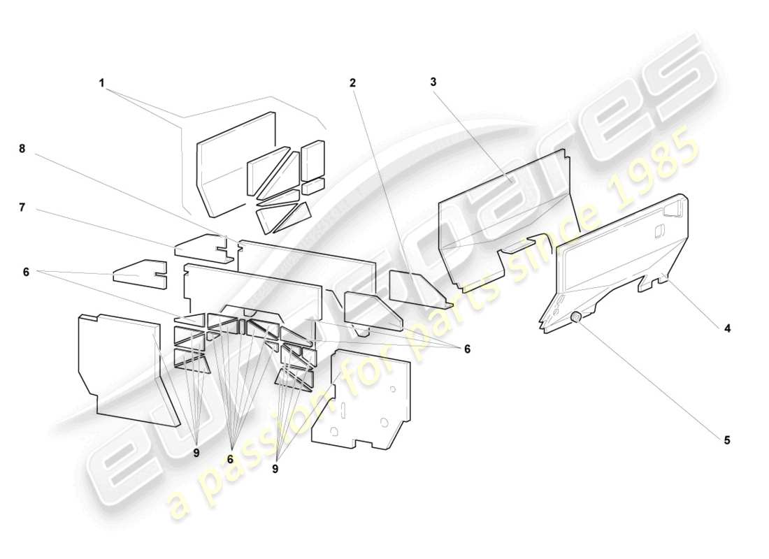 lamborghini murcielago coupe (2004) scudo termico diagramma delle parti