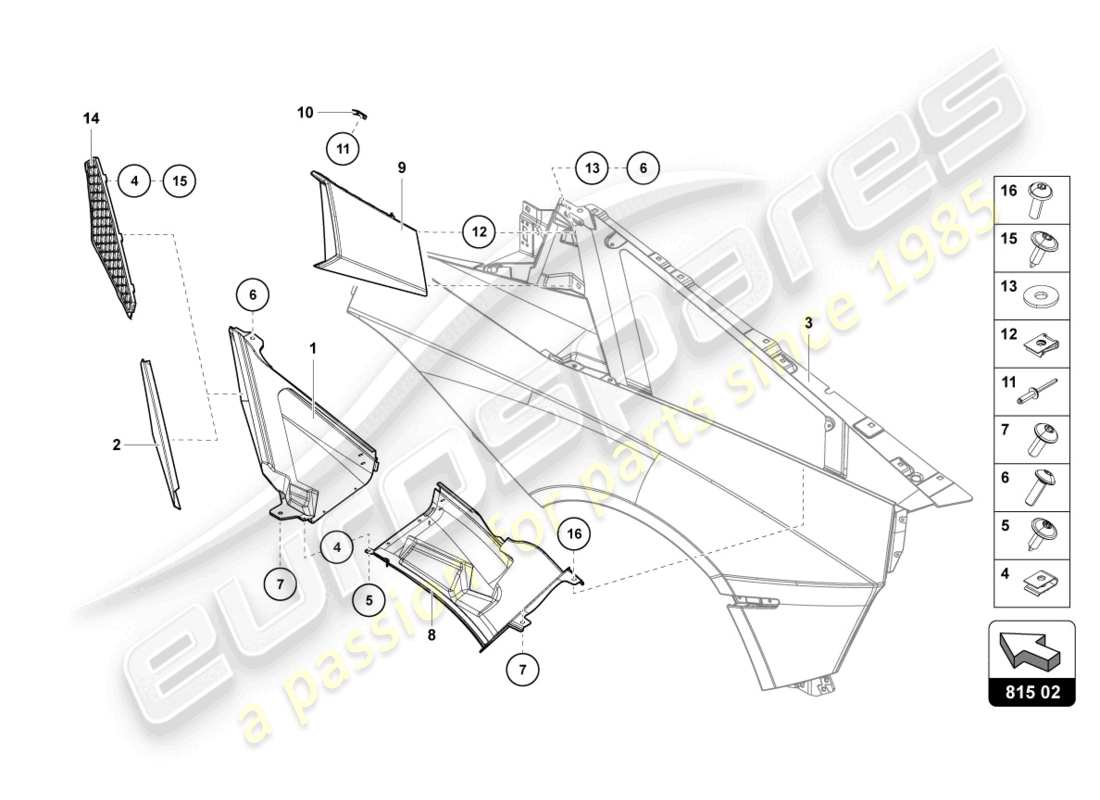 lamborghini 2018 (lp740-4 s coupe) piastra di rivestimento della presa d'aria diagramma delle parti