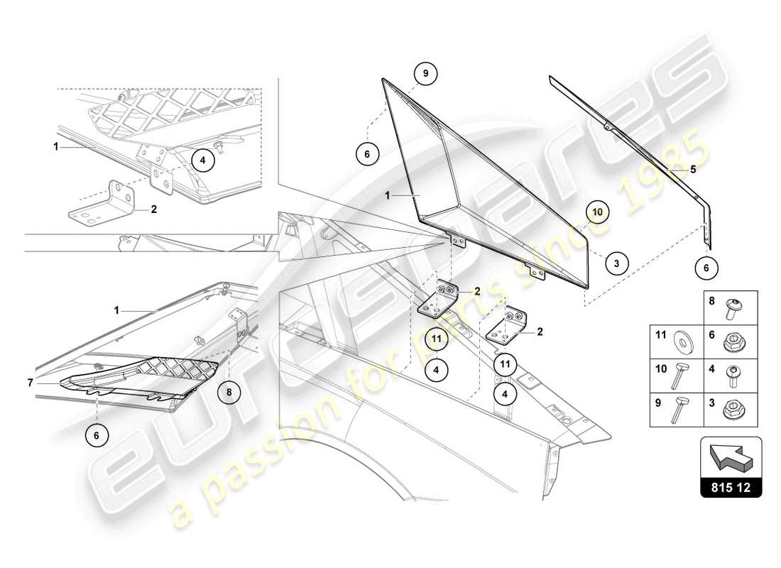 lamborghini lp740-4 s coupe (2018) schema delle parti in cartone condotto dell'aria